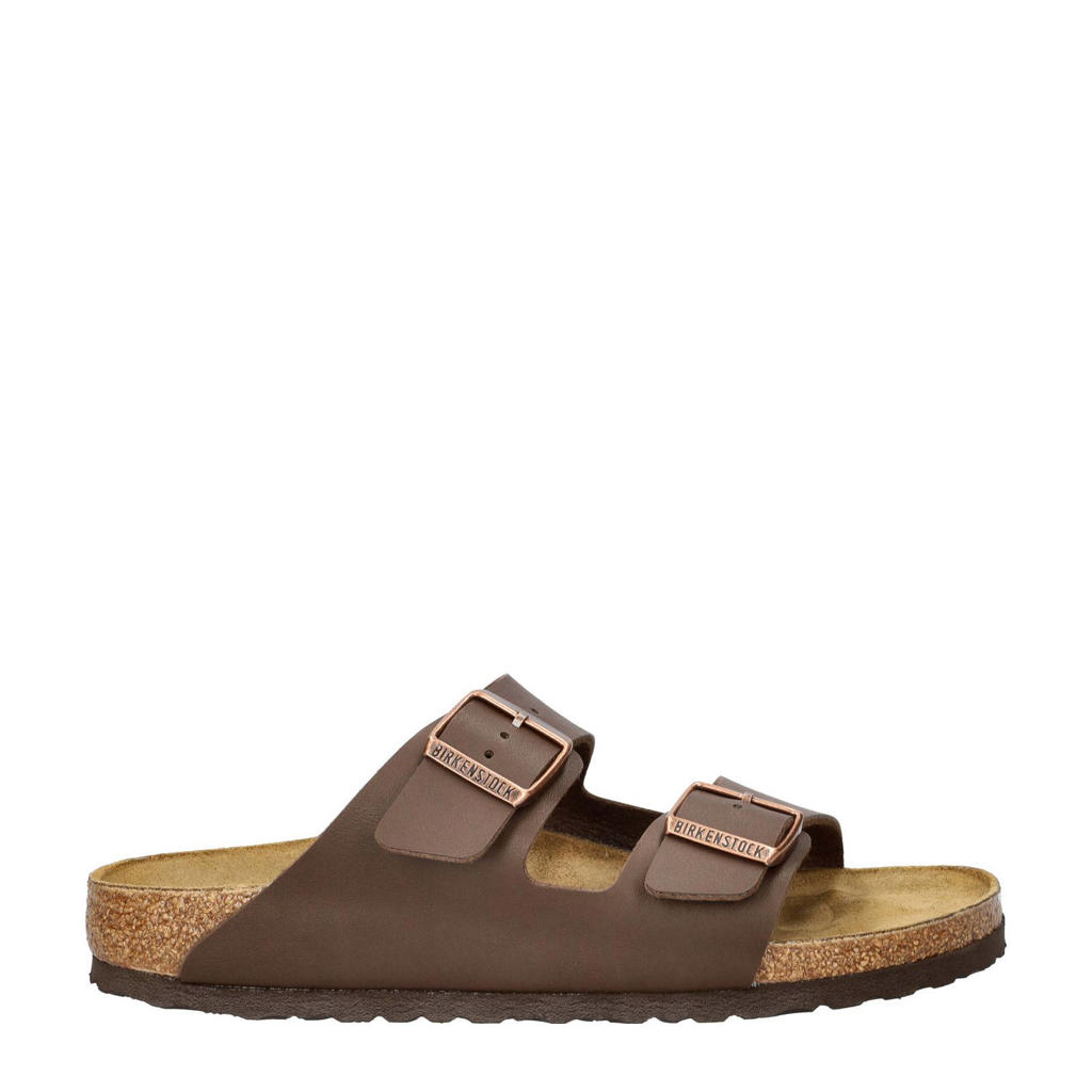 Bruine heren Birkenstock Arizona BS slippers van imitatieleer met gesp
