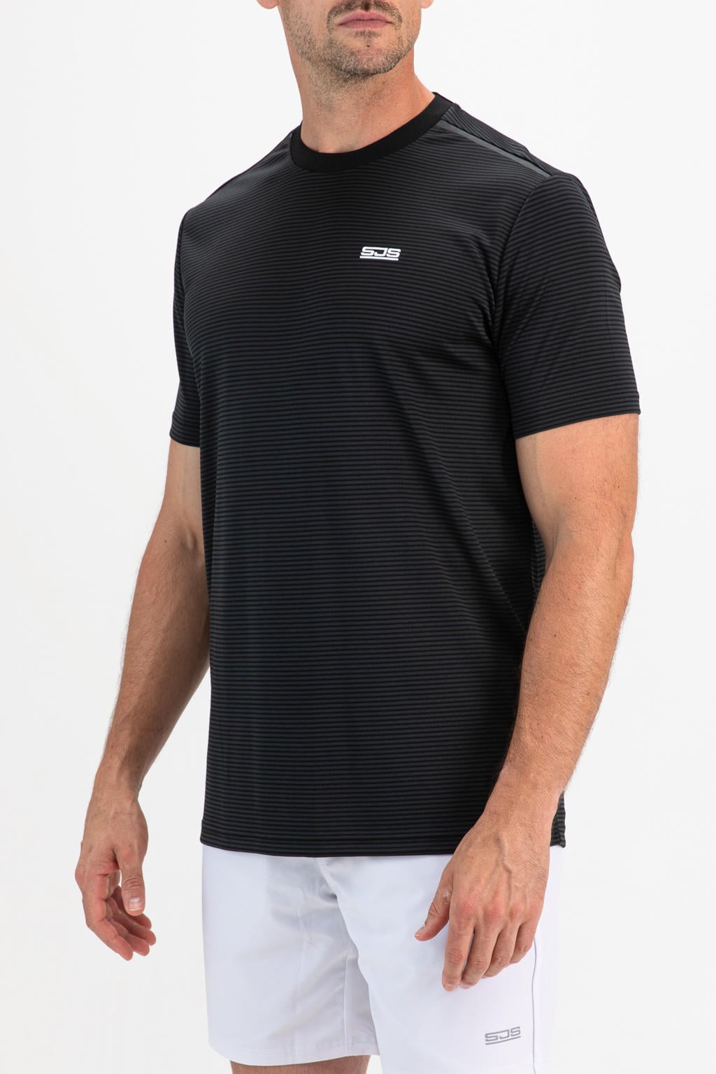 Zwarte heren Sjeng Sports sportshirt Tex van polyester met korte mouwen en ronde hals