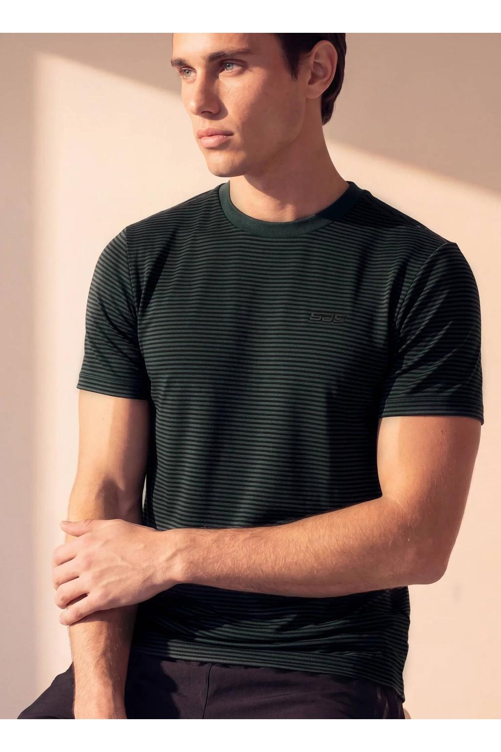 Zwart en groene heren Sjeng Sports sportshirt Tex van polyester met korte mouwen en ronde hals