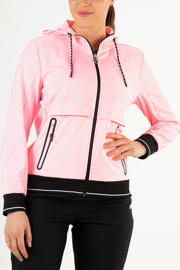thumbnail: Lichtroze dames Sjeng Sports sportvest Frenny van polyester met effen, lange mouwen, capuchon en ritssluiting