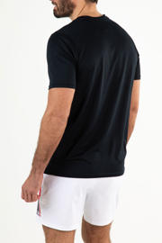 thumbnail: Donkerblauw en witte heren Sjeng Sports tennisshirt Bay van polyester met meerkleurige print, korte mouwen en ronde hals