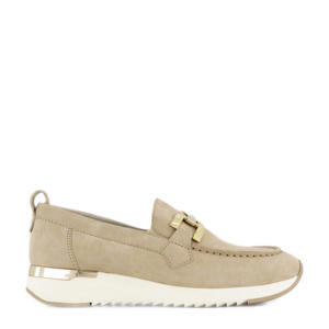   leren instappers beige