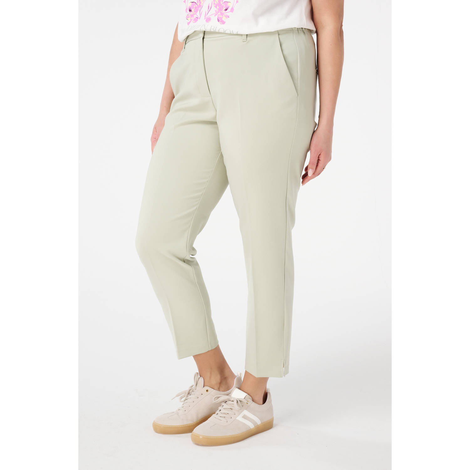 MS Mode straight regular waist pantalon lichtkaki