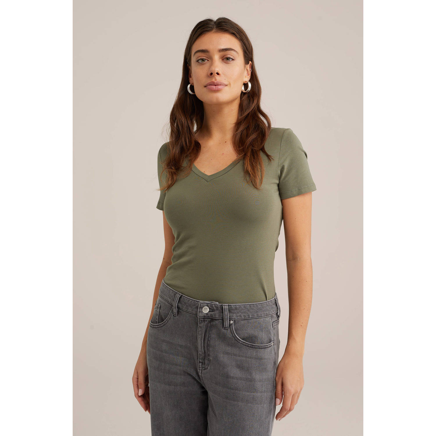 WE Fashion WE Fundamentals T-shirt kaki