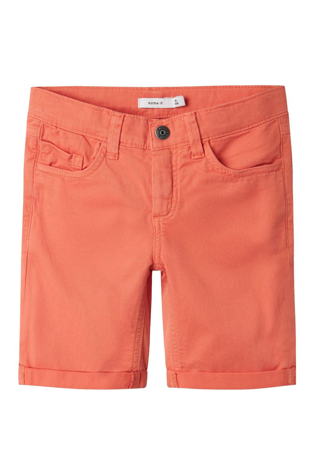 Oranje jongens NAME IT KIDS casual short van stretchkatoen met slim fit, regular waist en effen