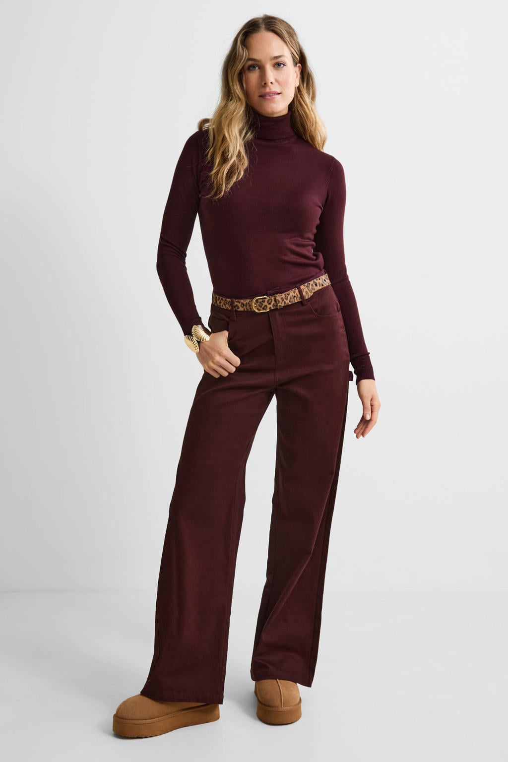 Donkerrode dames Anytime coltrui rood van viscose met effen en lange mouwen
