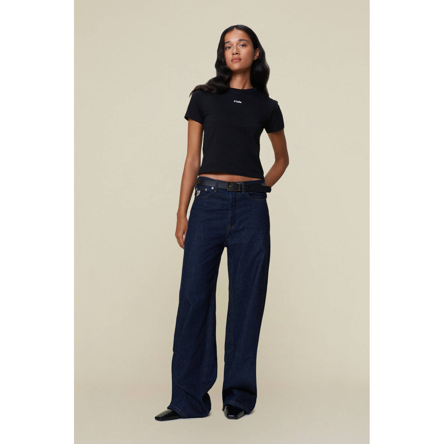 Lois low waist wide leg jeans Skater Loose dark blue denim