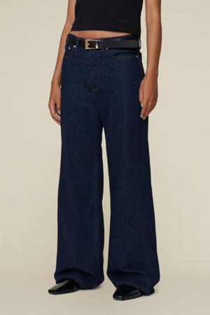 low waist wide leg jeans Skater Loose dark blue denim