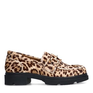 chunky suède loafers met panterprint beige
