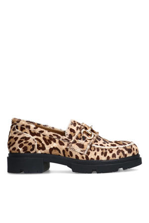 chunky suède loafers met panterprint beige