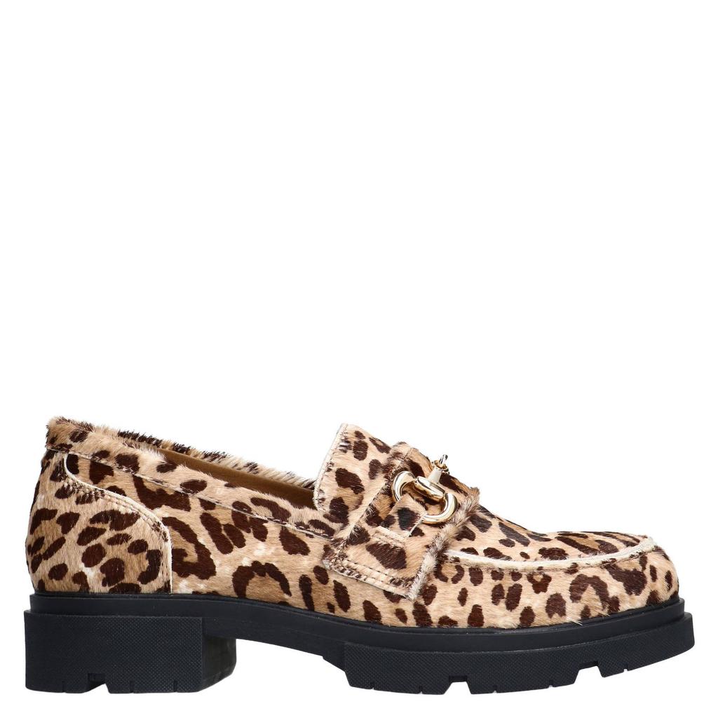 Beige dames Manfield chunky suède loafers met panterprint