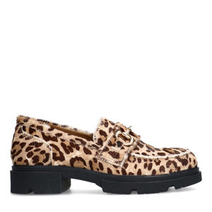chunky suède loafers met panterprint beige