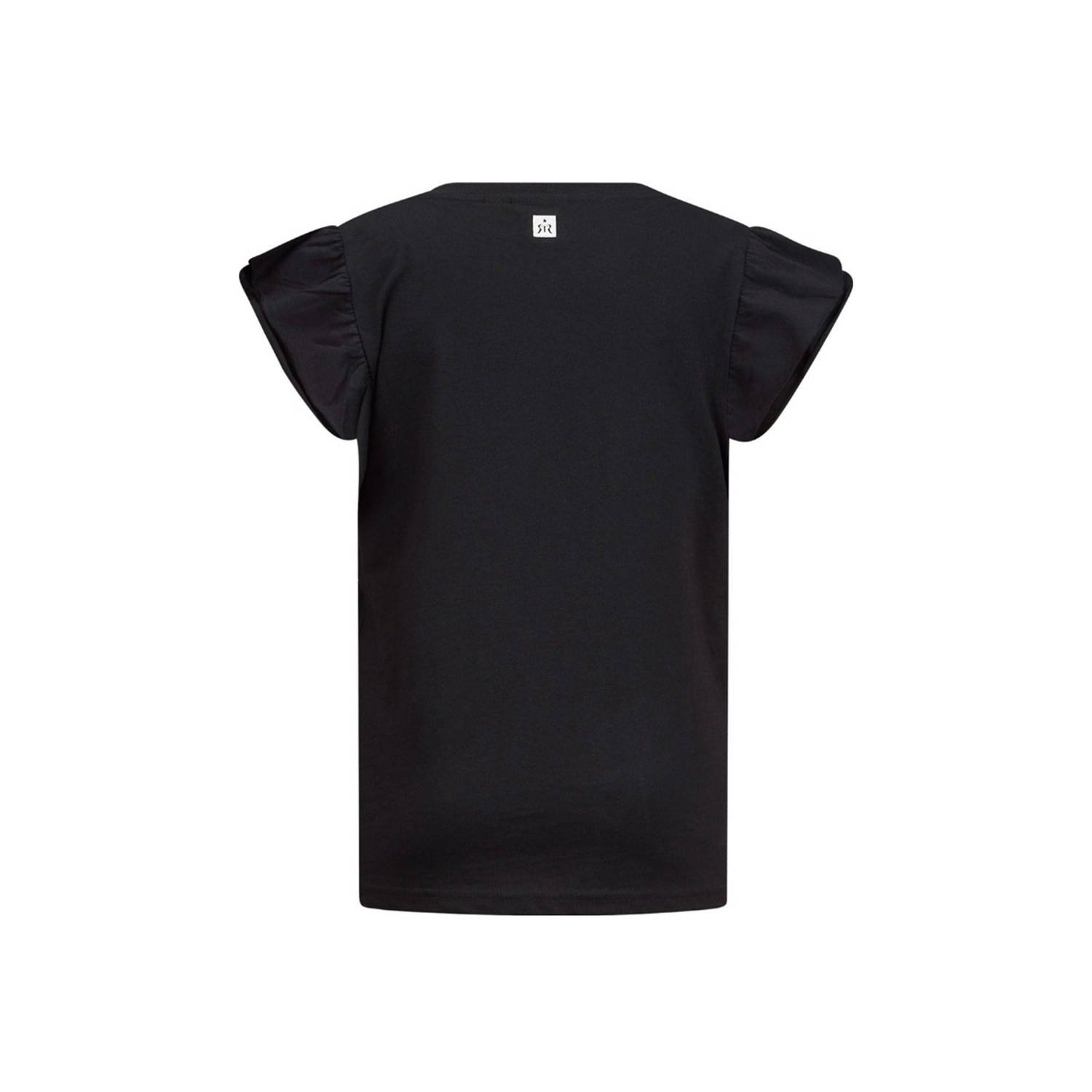 Retour Jeans T-shirt Oda met printopdruk en ruches zwart