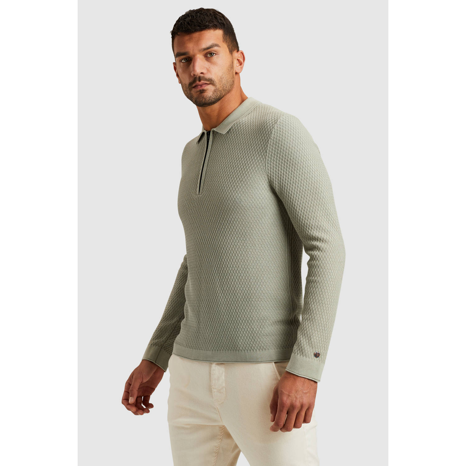 Cast Iron slim polo gebreid groen