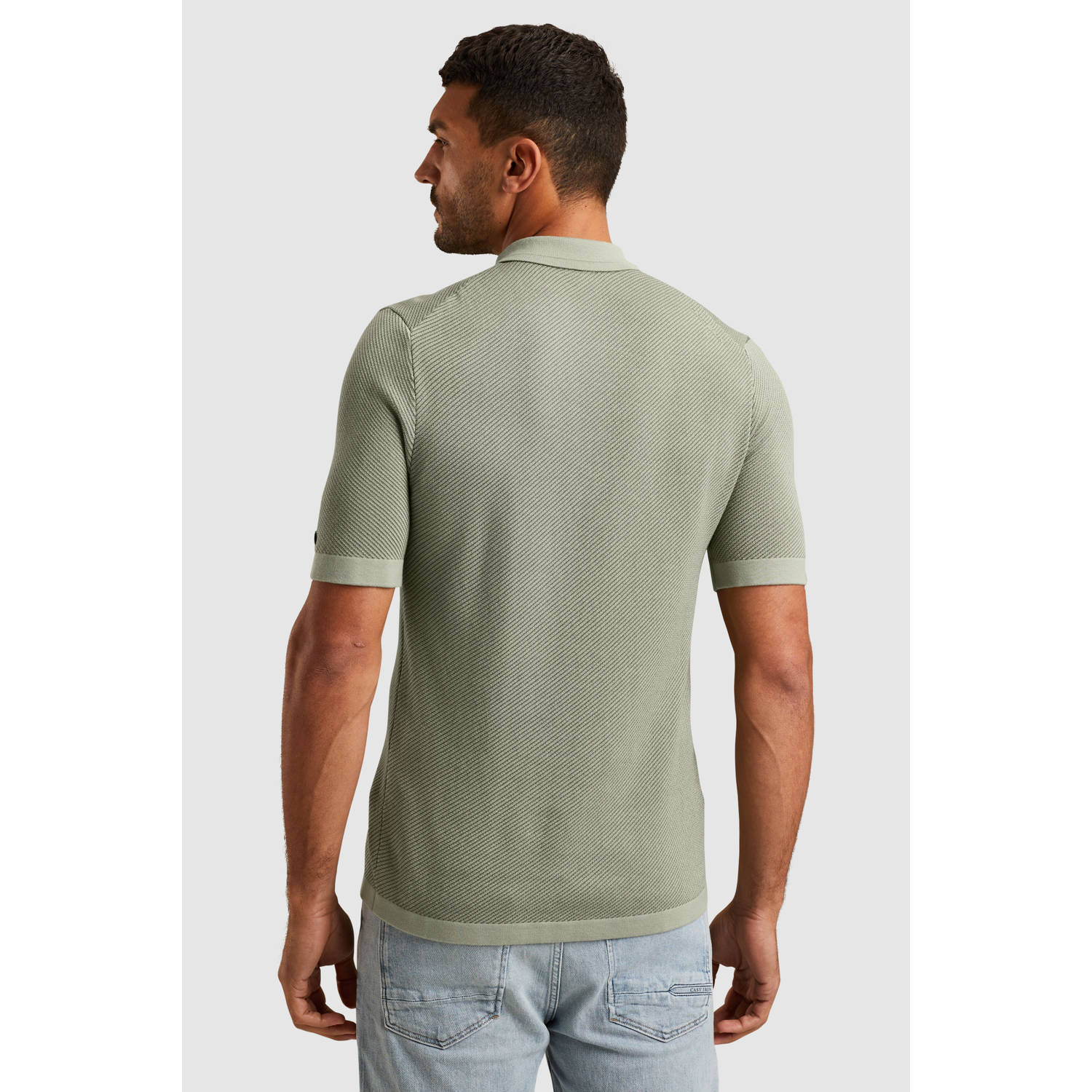 Cast Iron regular polo met ingebreid patroon groen