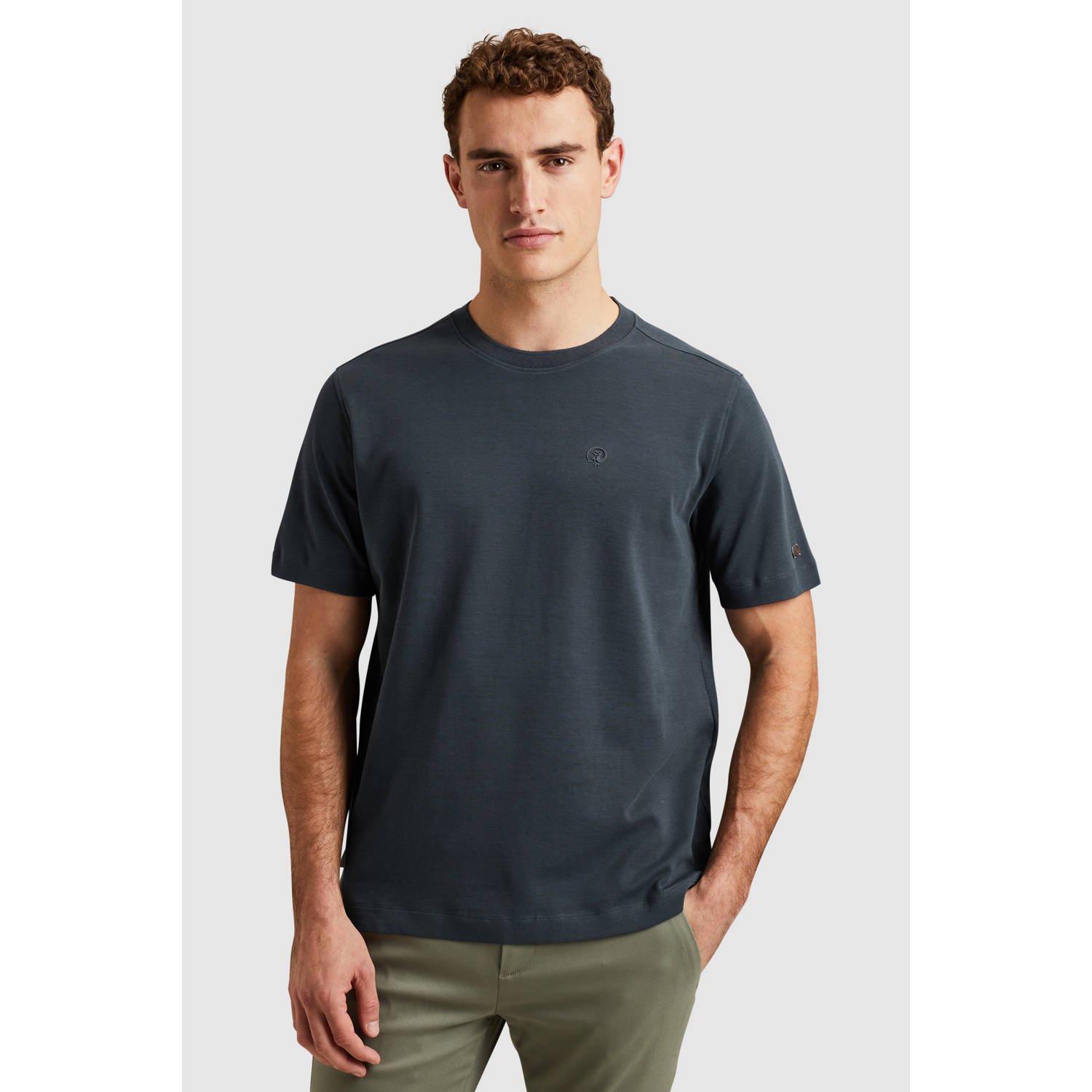 CAST IRON Heren Polo's & T-shirts Crewneck Regular Fit Interlock Essential Donkerblauw