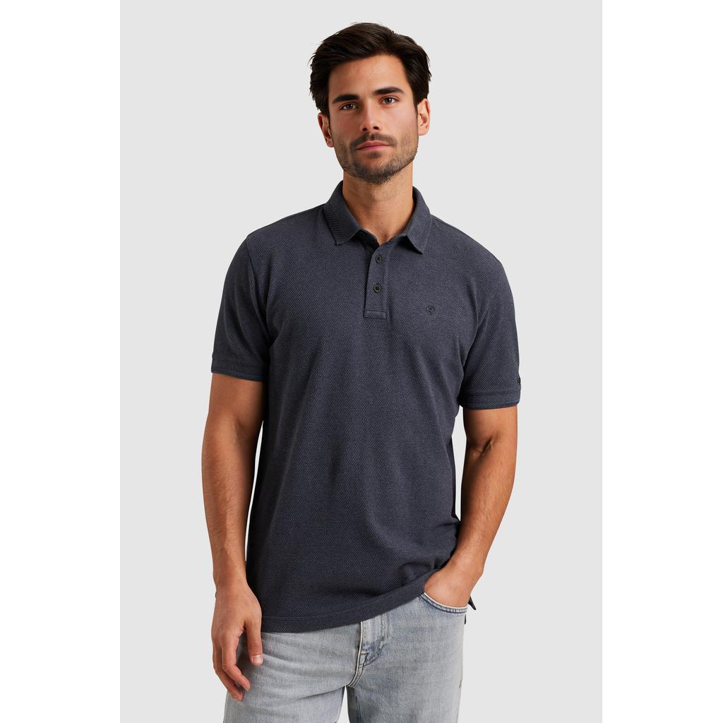Grijze heren Cast Iron regular polo van katoen met effen, korte mouwen, klassieke kraag en knoopsluiting