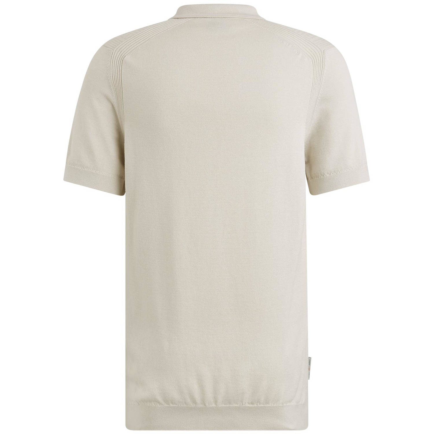 Cast Iron regular polo met ingebreid patroon ecru