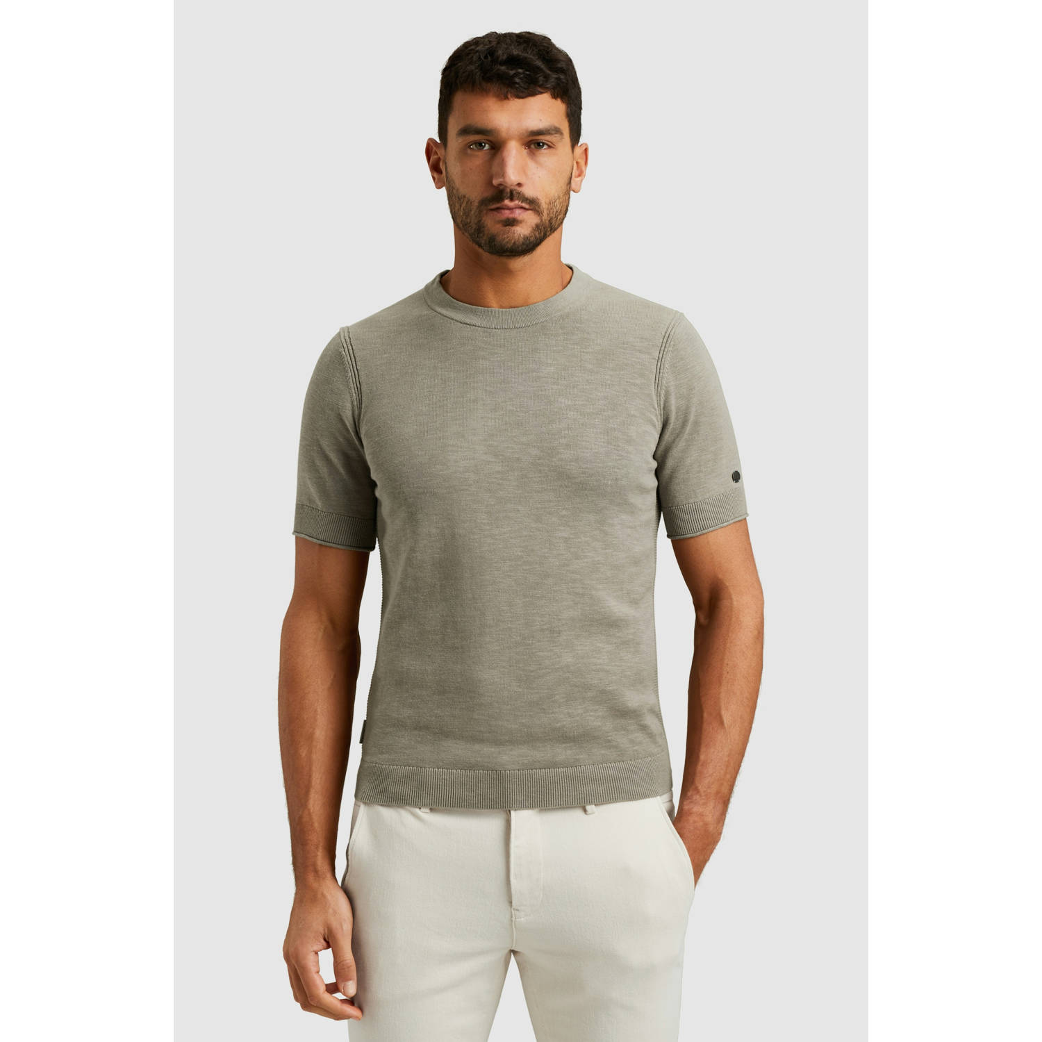 Cast Iron T-shirt fijn gebreid taupe