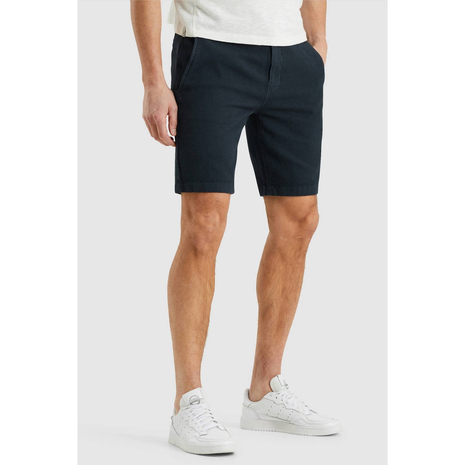 Cast Iron linnen regular chino short donkerblauw