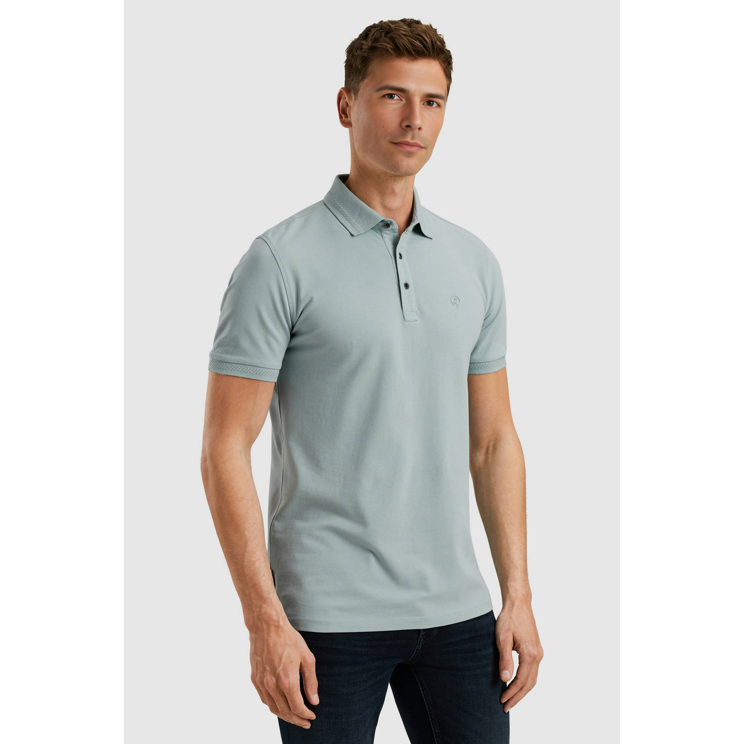Cast Iron regular polo grijsblauw