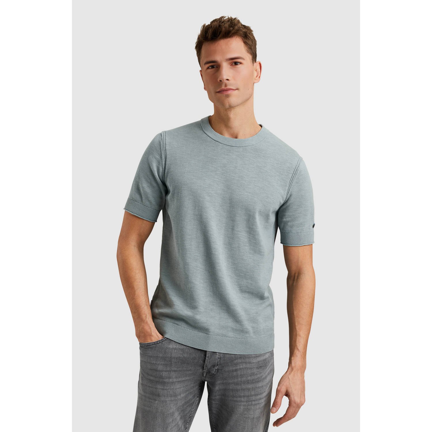 CAST IRON Heren Polo's & T-shirts Cotton Blend Slub Lichtgrijs