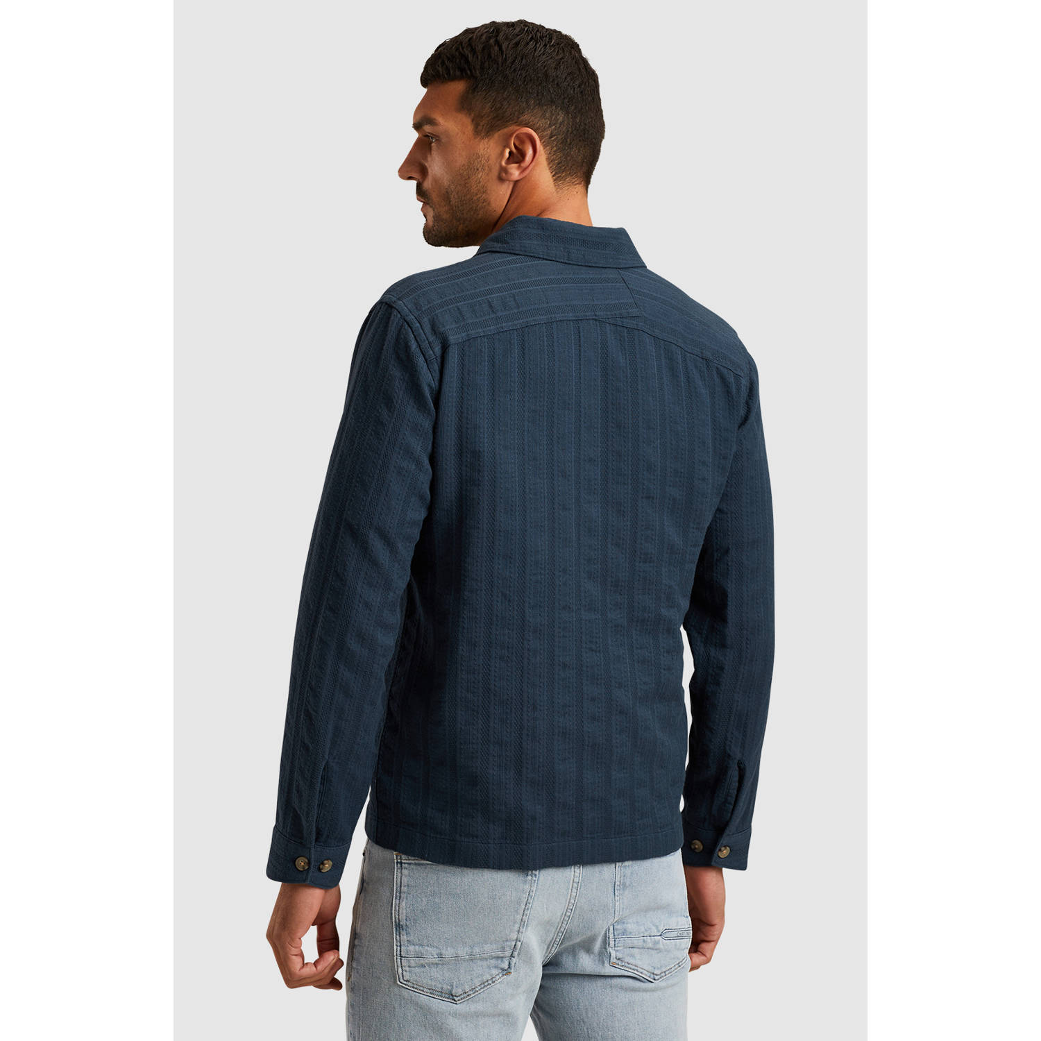 Cast Iron overshirt met textuur donkerblauw