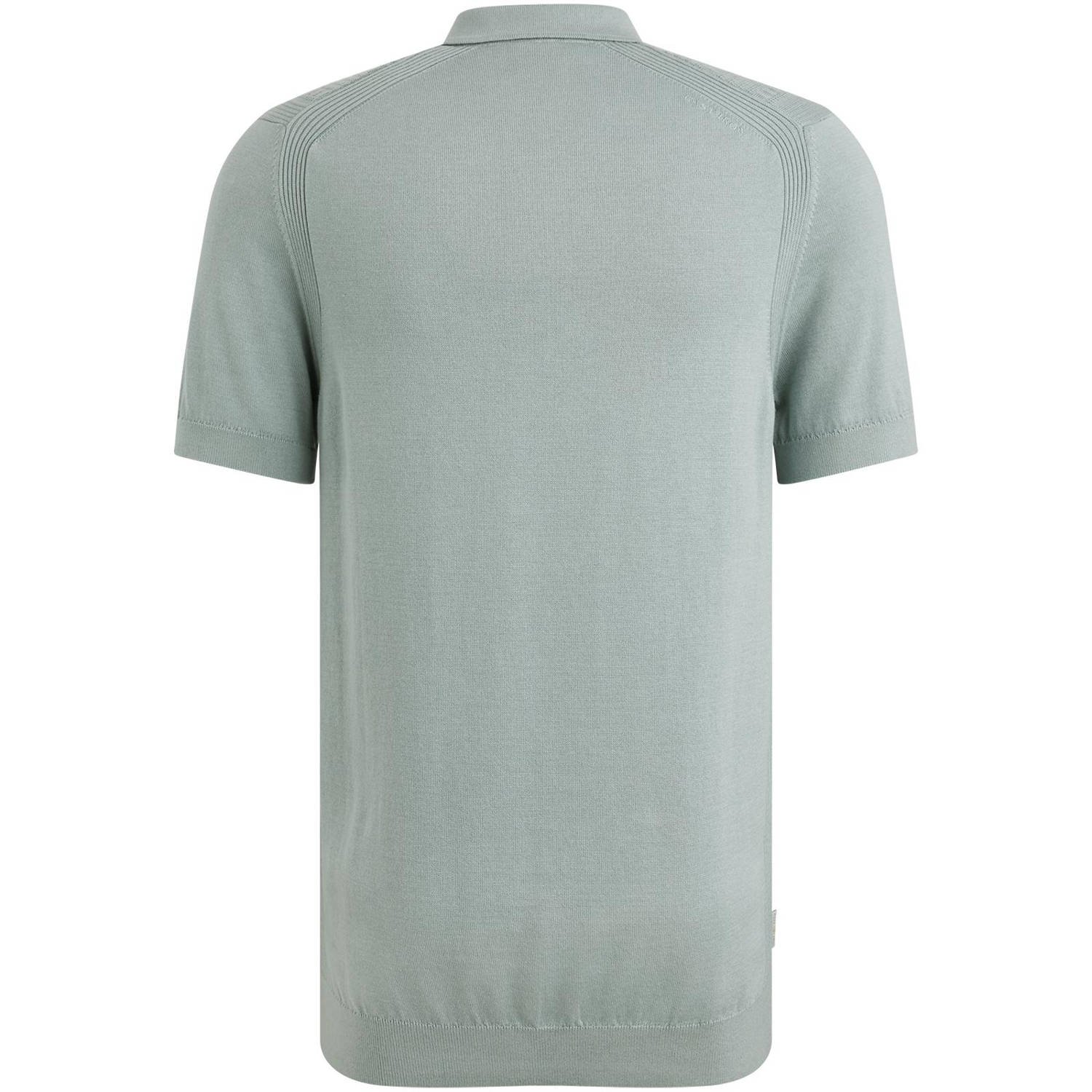 Cast Iron regular polo met ingebreid patroon grijsgroen