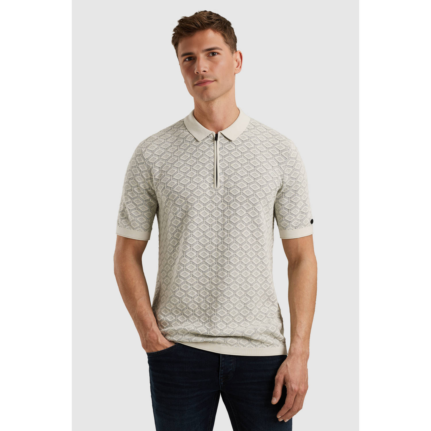Cast Iron regular polo gebreid ecru