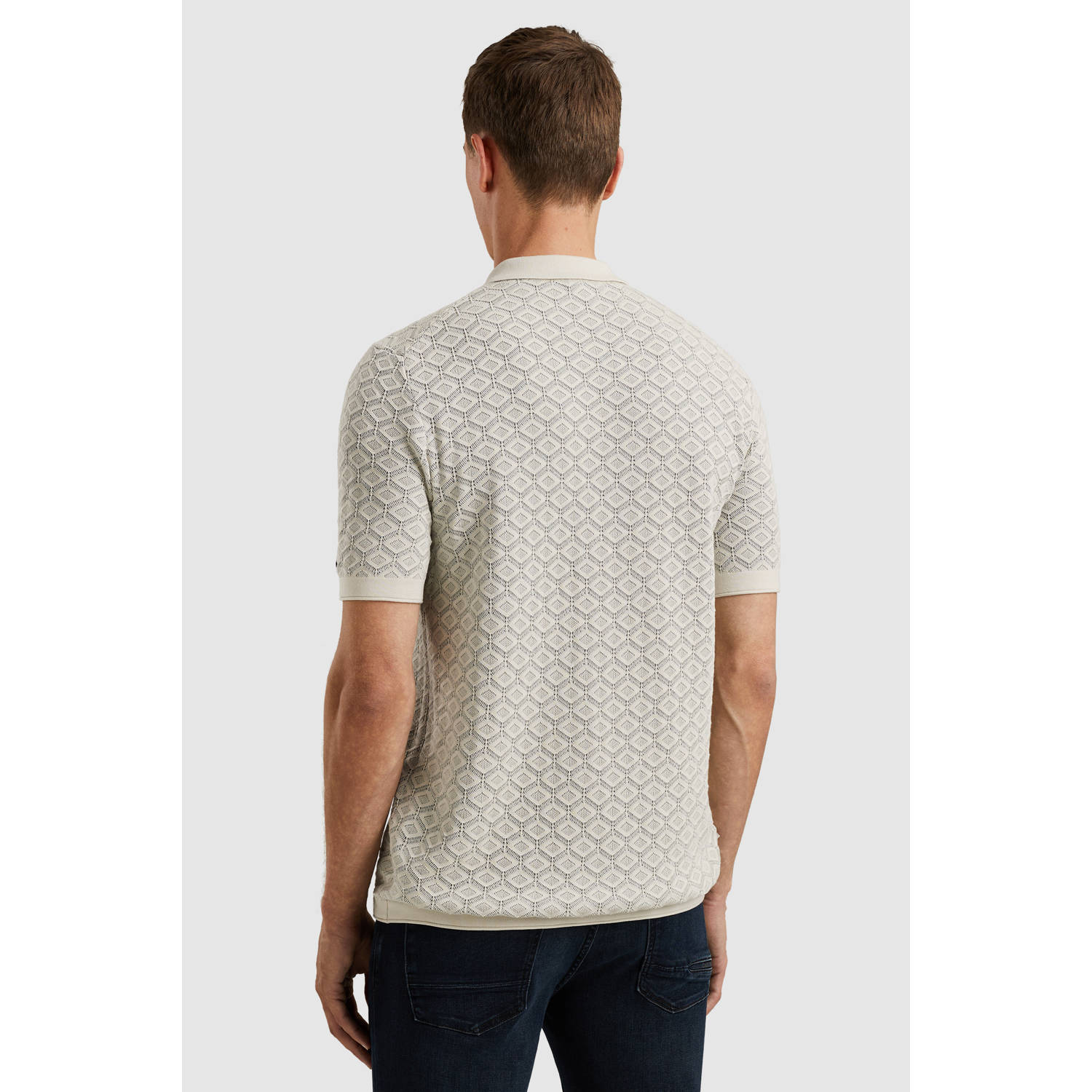 Cast Iron regular polo gebreid ecru