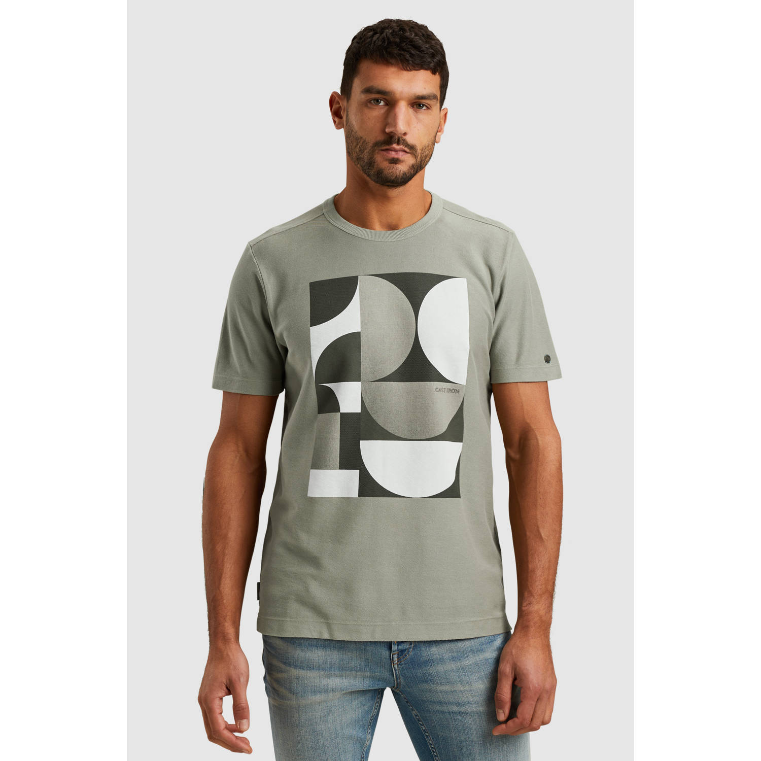 Cast Iron T-shirt met textuur groen