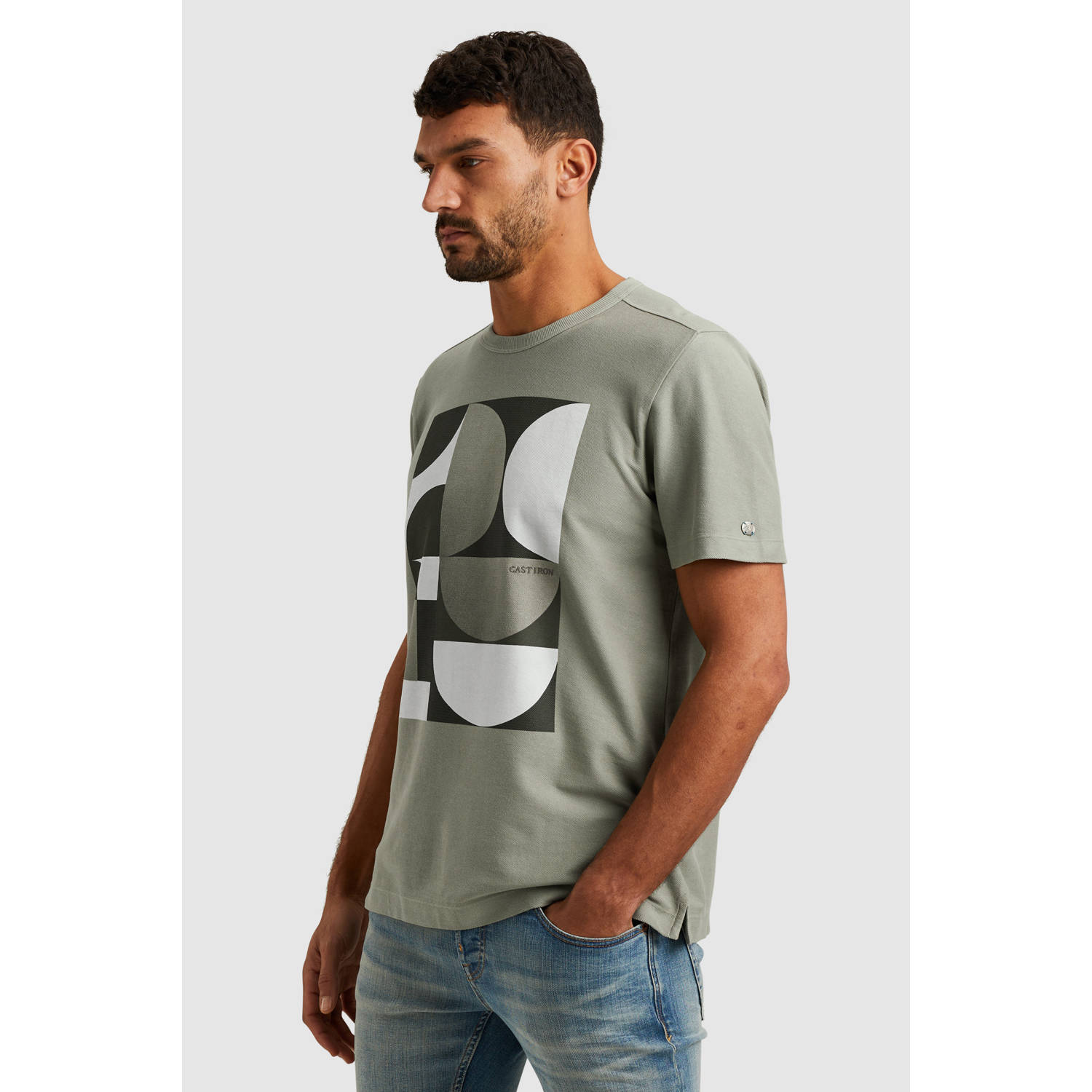 Cast Iron T-shirt met textuur groen