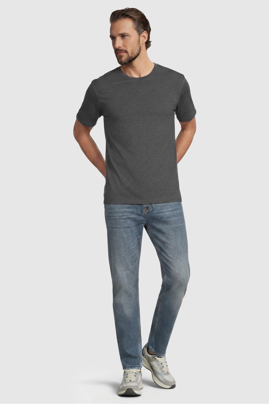 Grijs melange heren Anytime regular T-shirt melange van katoen met korte mouwen en ronde hals