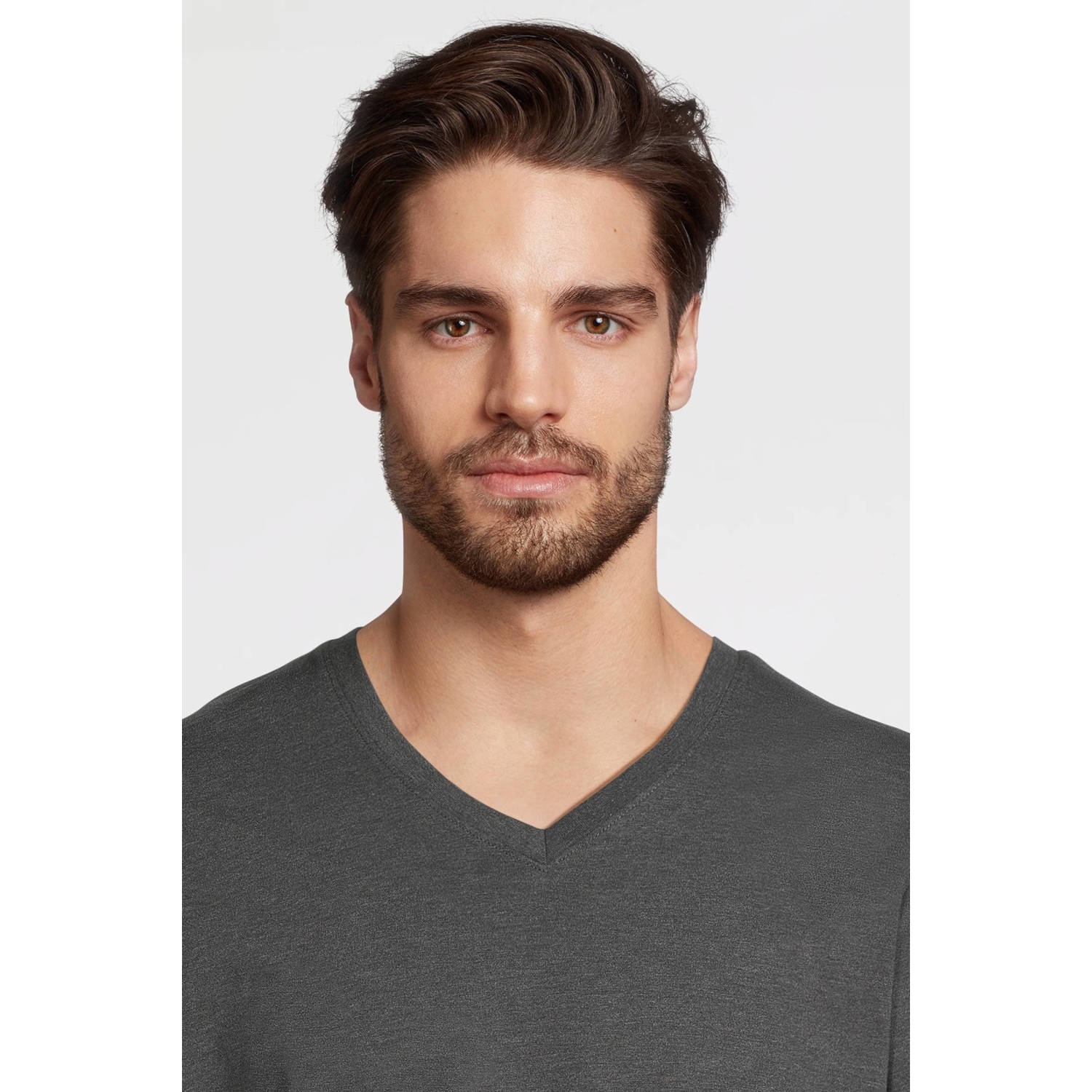 anytime T-shirt met V-hals donkergrijs melange