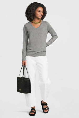 longsleeve met V-hals grijs melange