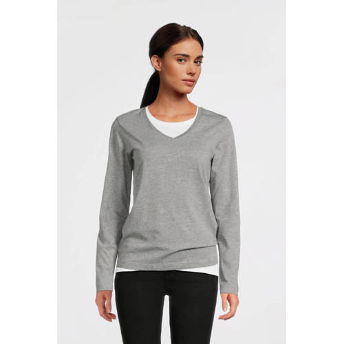 anytime longsleeve met V-hals grijs melange afbeelding