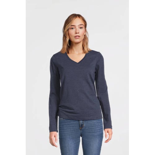 anytime longsleeve met V-hals donkerblauw melange afbeelding