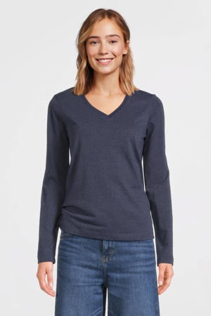 longsleeve met V-hals donkerblauw melange