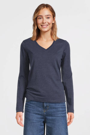longsleeve met V-hals donkerblauw melange