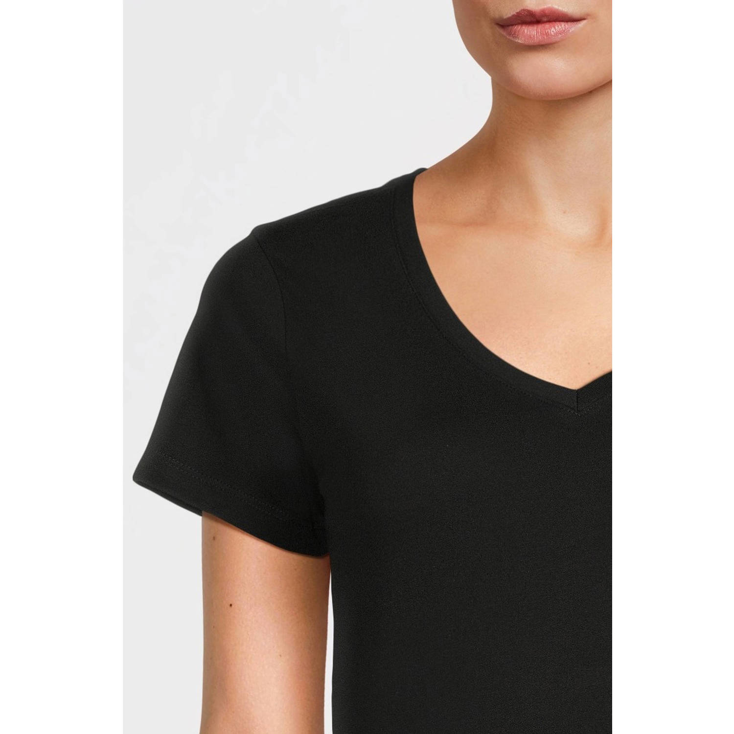 anytime T-shirt met V-hals zwart