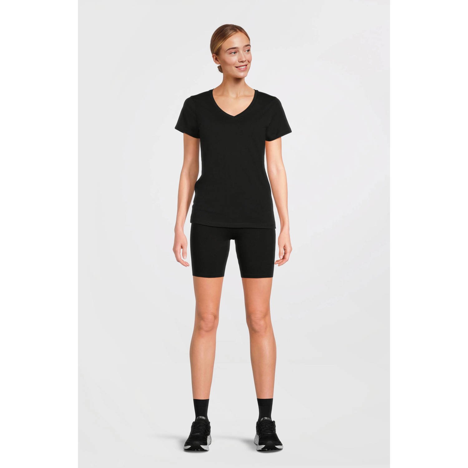 anytime T-shirt met V-hals zwart