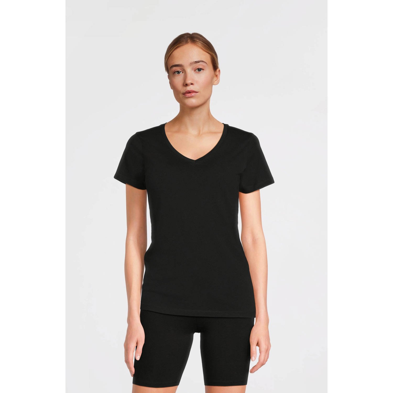 Anytime T-shirt met V-hals zwart
