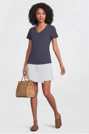 T-shirt met V-hals donkerblauw melange
