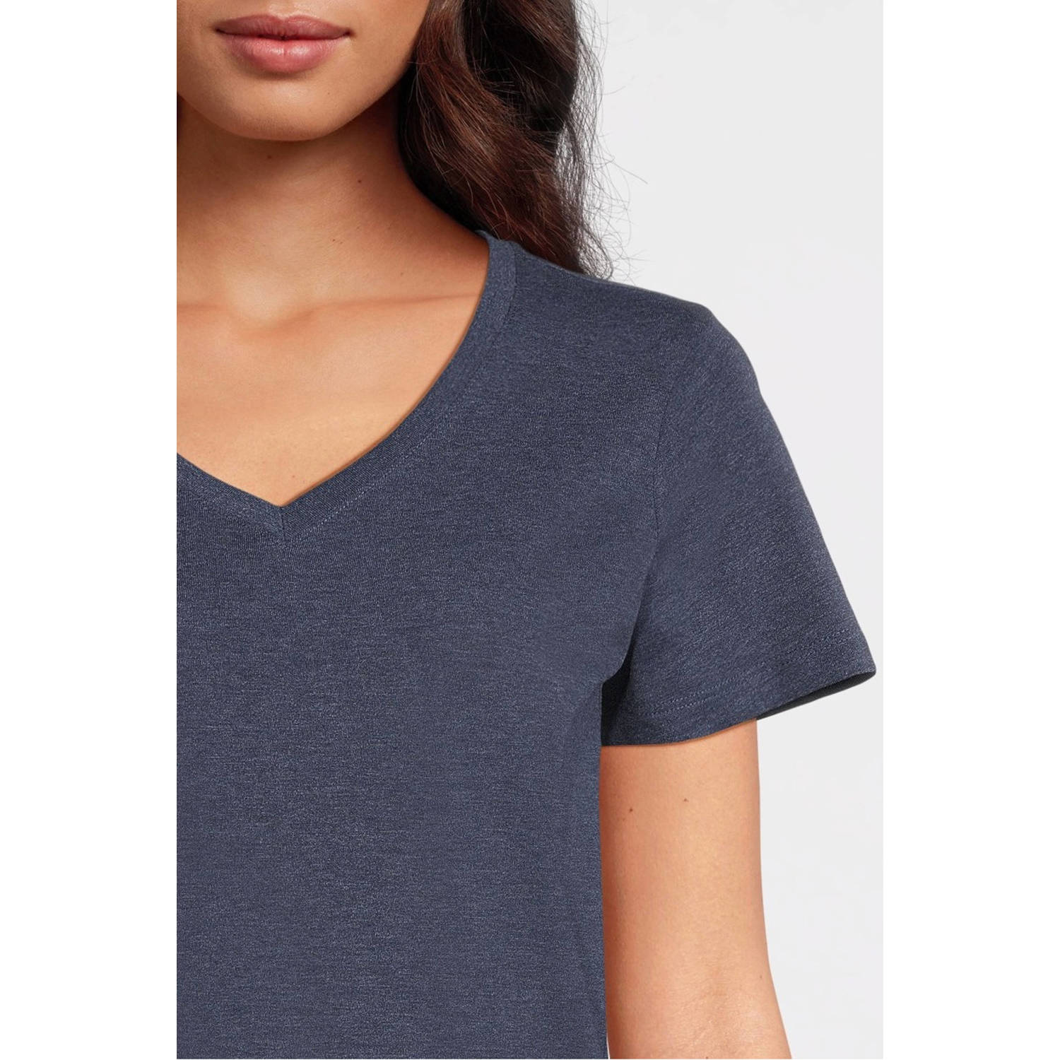 anytime T-shirt met V-hals donkerblauw melange