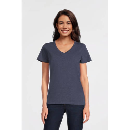 anytime T-shirt met V-hals donkerblauw melange afbeelding