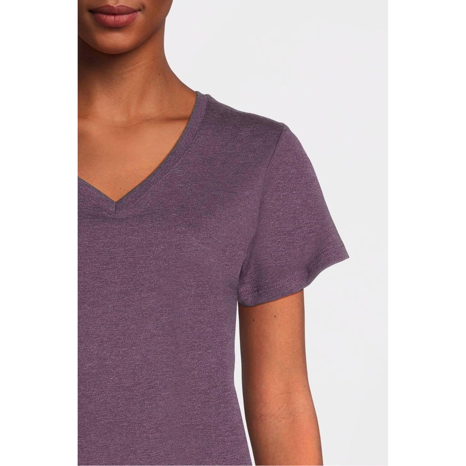 anytime T-shirt met V-hals paars melange