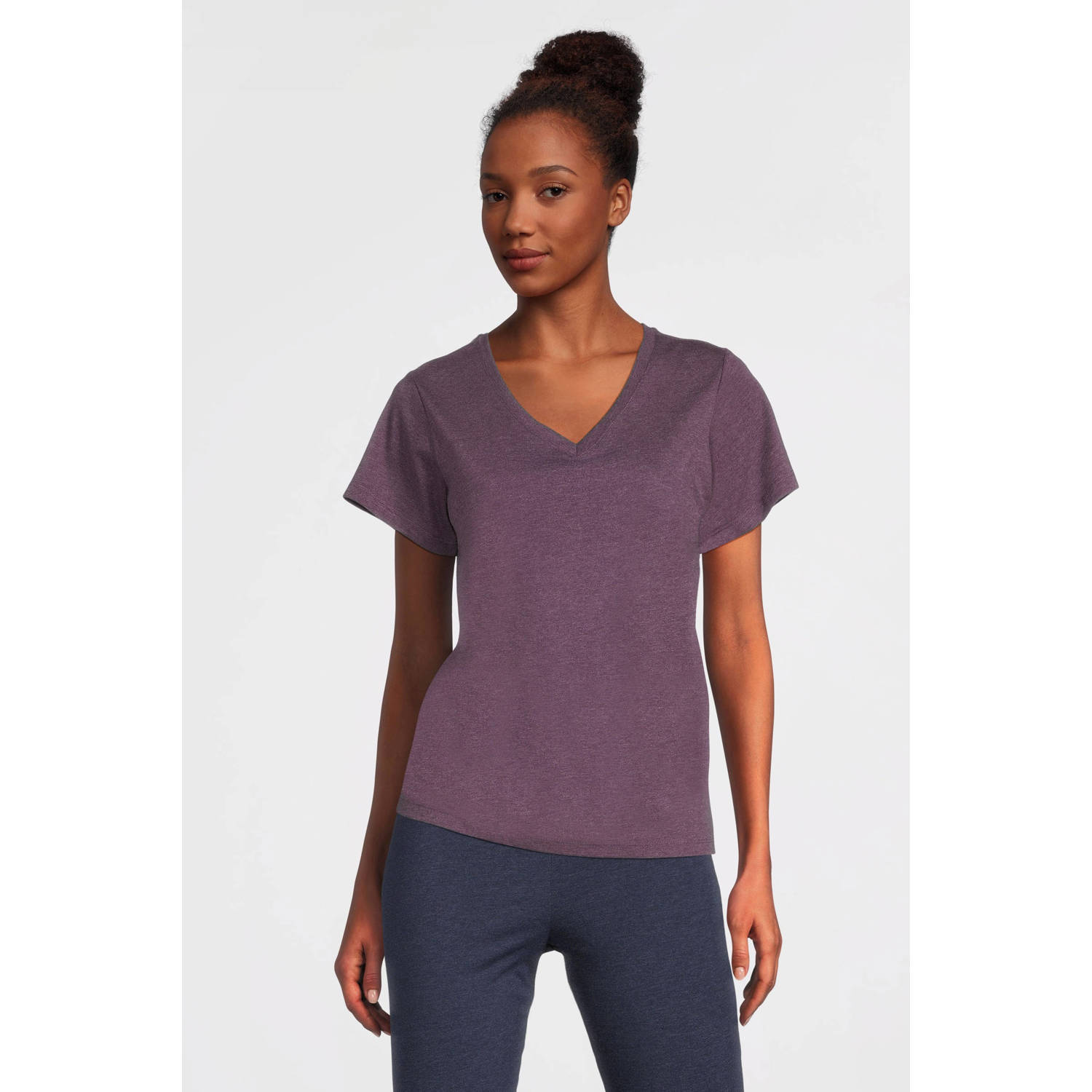 Anytime T-shirt met V-hals paars melange