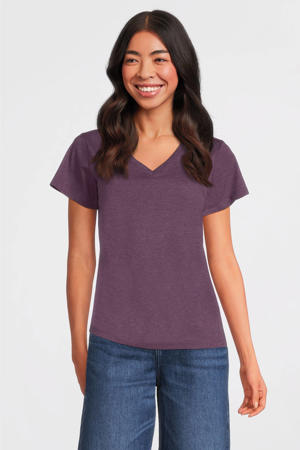 T-shirt met V-hals paars melange