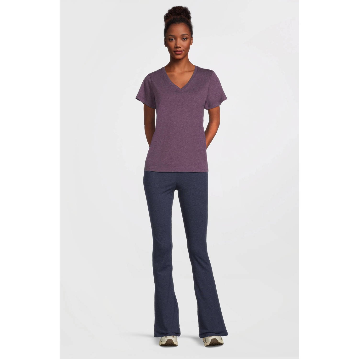 anytime T-shirt met V-hals paars melange