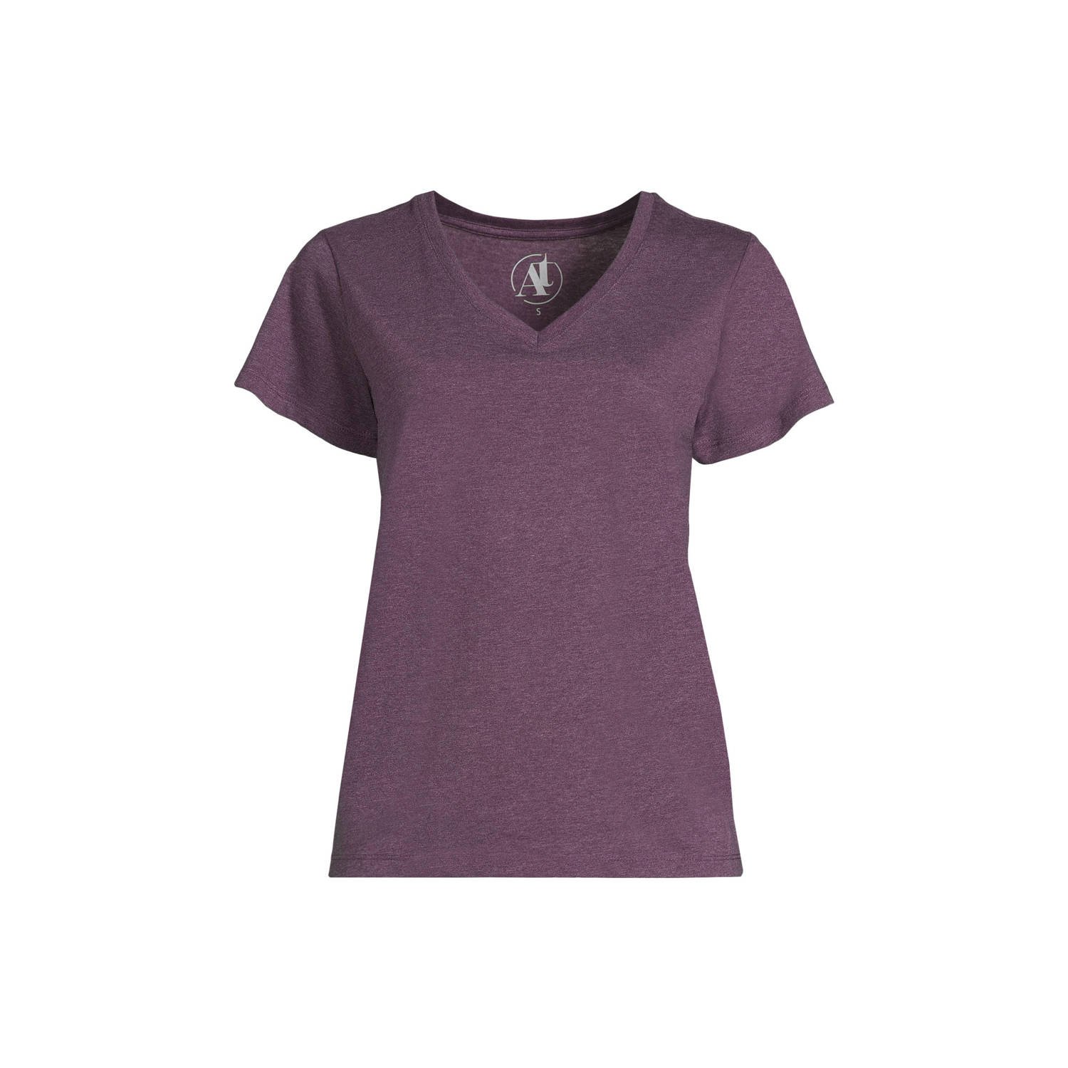 Anytime T-shirt met V-hals paars melange